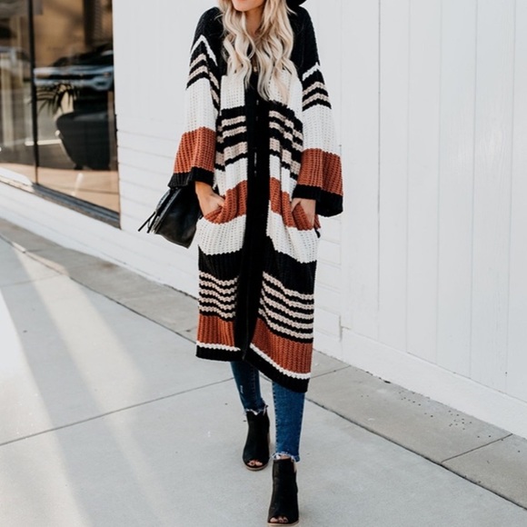 SOLD OUT Boho Striped Long Cardigan Knit Duster Sweater - Picture 10 of 14